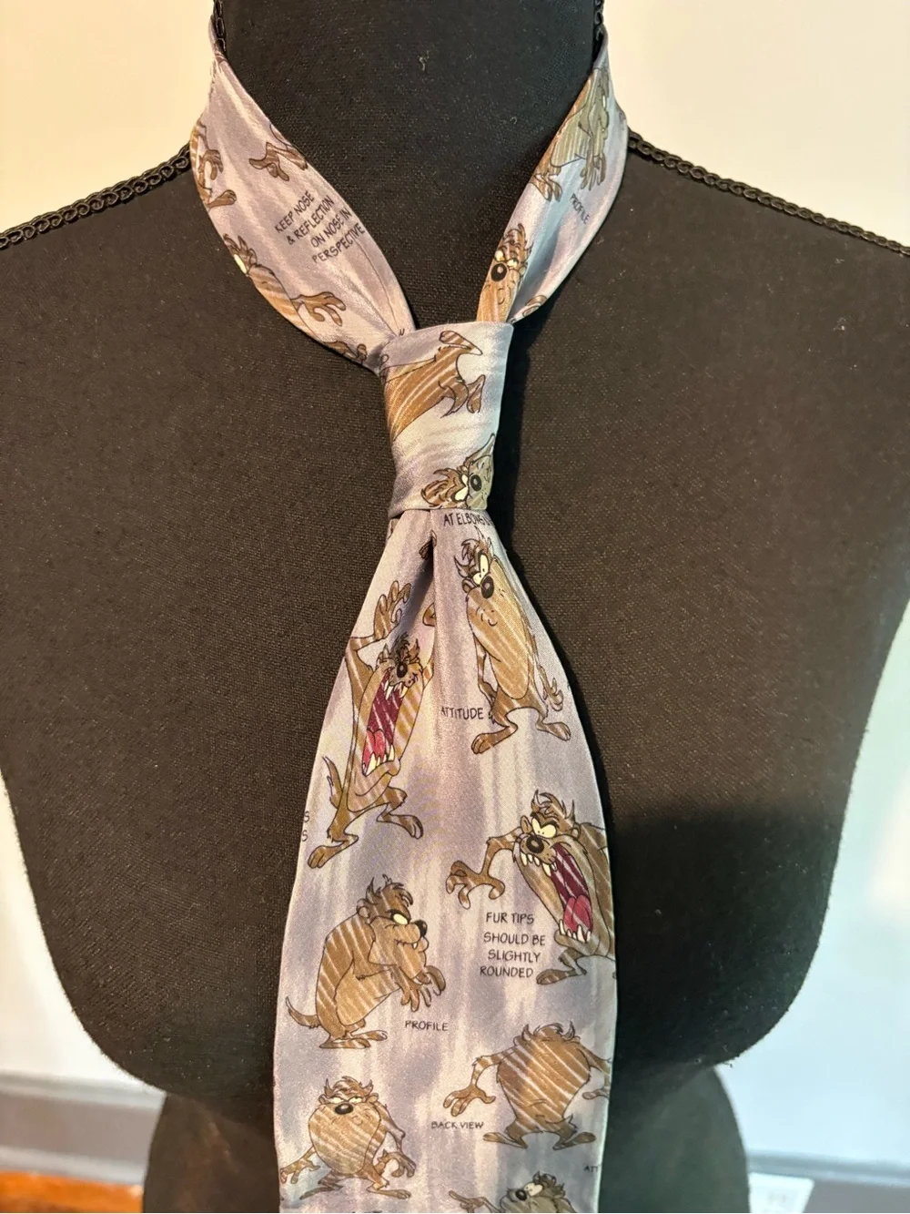 Vintage Warner Bros Silk Taz Tasmanian Devil Print Neck Tie. 1994